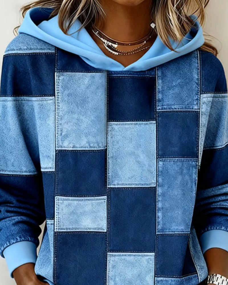 Elena  Patchwork Denim Hoodie