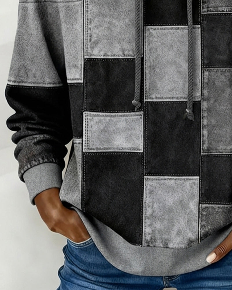 Elena  Patchwork Denim Hoodie