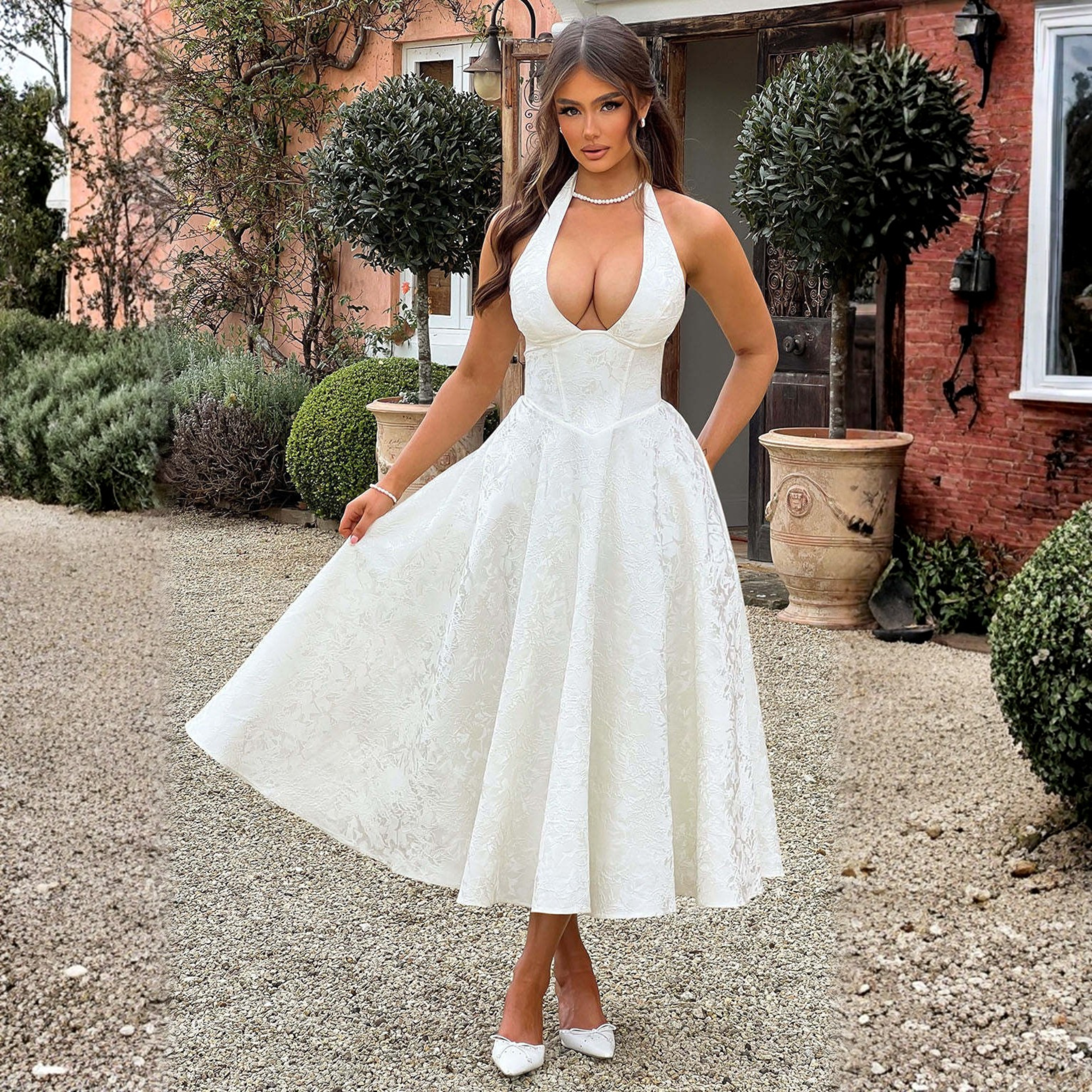 Ziora™| Chic Low Cut Sleeveless Open Back A-Line Halter Maxi Dress