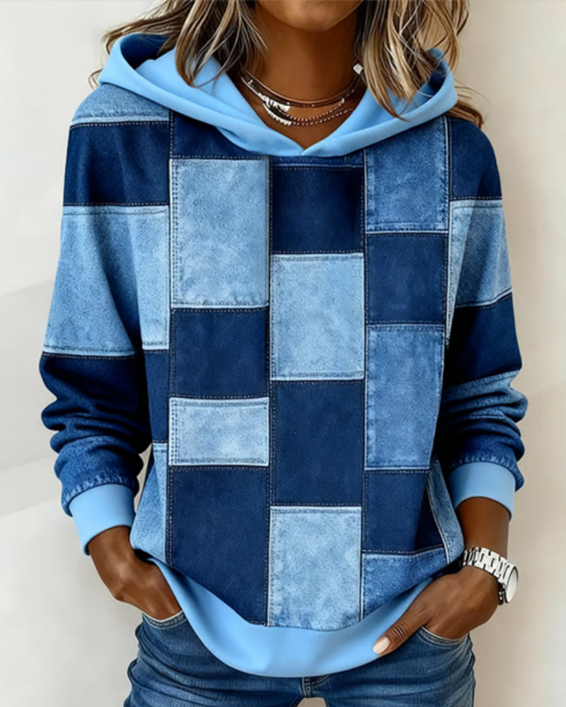 Elena  Patchwork Denim Hoodie