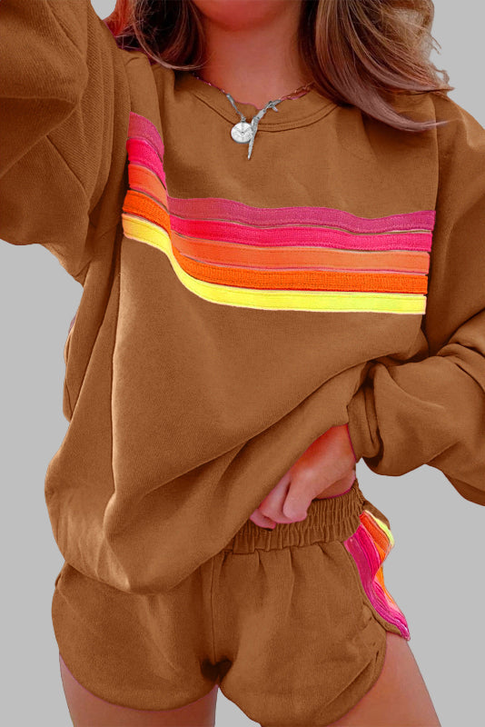 JOVIE™ - Comfy Striped Crew Neck Top and Shorts Pajama Set