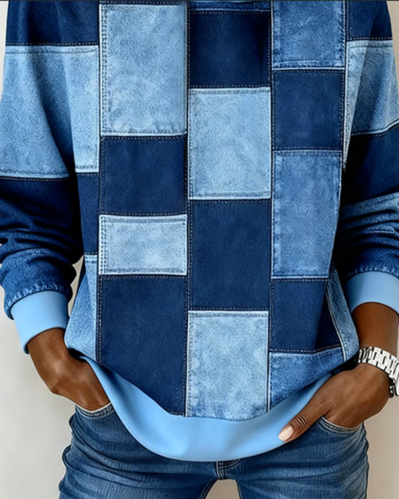 Elena  Patchwork Denim Hoodie